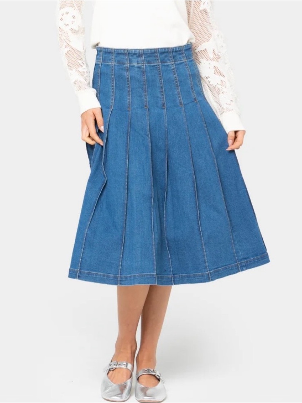 Peace Love World Black label Pleated Denim Skirt Knee length Plus 18WP NWT